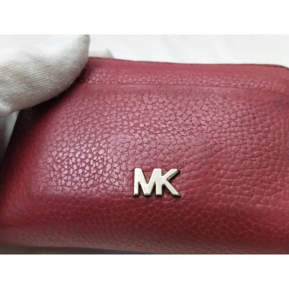 Michael Kors Red Pebbled Leather Zip Around Credit Card Small Wallet